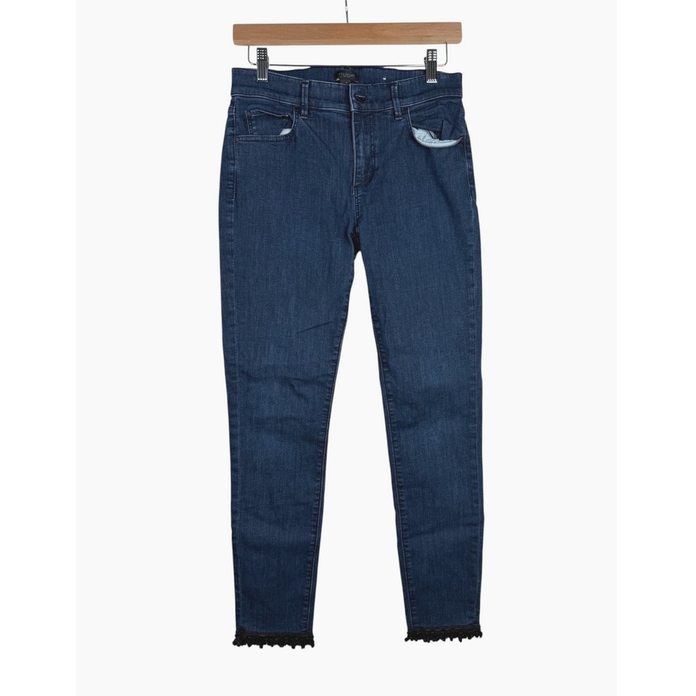 Ann Taylor Factory Women's Ankle Jeans Size 4 Blue Lace Hem Blue Denim Skinny - Picture 1 of 12